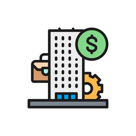 Vector business center, bank, financial institution flat color icon. Symbol and sign illustration design. Isolated on white backgroundのイラスト素材