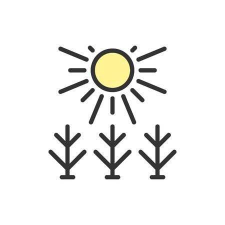 Vector sun shines on field flat color line icon. Symbol and sign illustration design. Isolated on white backgroundのイラスト素材