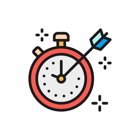 Vector stopwatch with marks and arrow flat color icon. Symbol and sign illustration design. Isolated on white backgroundのイラスト素材