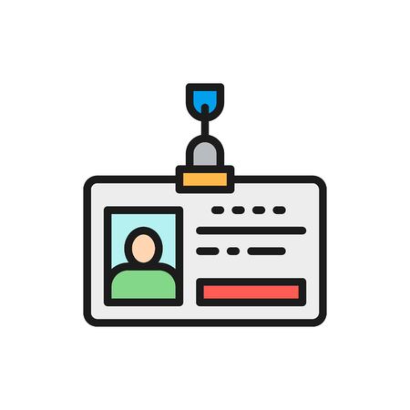 Vector employee pass, id card, identity profile flat color icon. Symbol and sign illustration design. Isolated on white backgroundのイラスト素材
