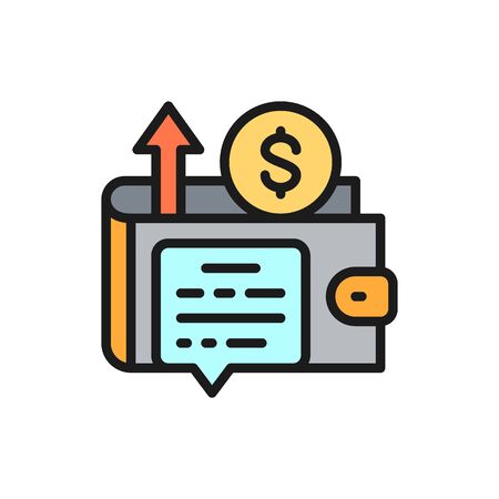 Vector wallet with money, revenue growth, profit, income flat color icon. Symbol and sign illustration design. Isolated on white backgroundのイラスト素材