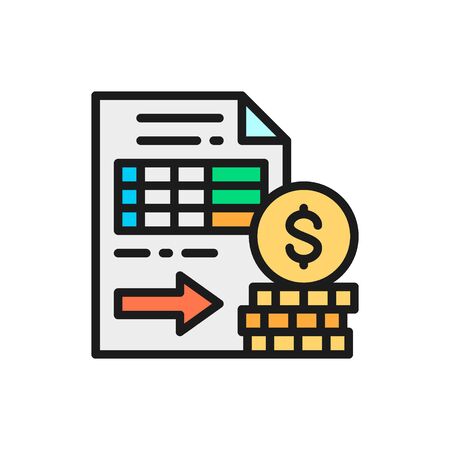 Vector documents with money, options, futures flat color icon. Symbol and sign illustration design. Isolated on white backgroundのイラスト素材
