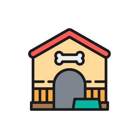 Vector booth with plate for dog flat color icon. Symbol and sign illustration design. Isolated on white backgroundのイラスト素材