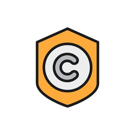 Protection copyright, authors mark flat color icon.のイラスト素材