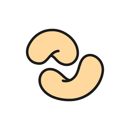 Vector cashew nuts flat color icon. Symbol and sign illustration design. Isolated on white backgroundのイラスト素材