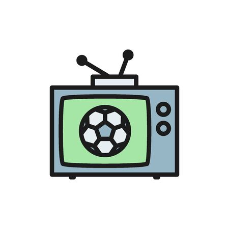 Broadcast match on TV, soccer flat color icon.のイラスト素材