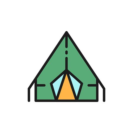 Vector camping tent, travel pavilion flat color line icon.のイラスト素材