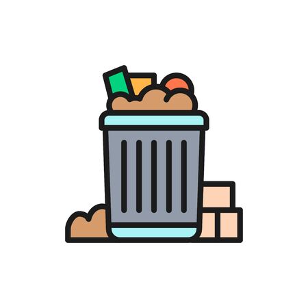 Vector filled can bin, garbage, waste flat color line icon. Symbol and sign illustration design. Isolated on white backgroundのイラスト素材