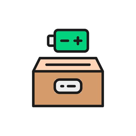 Vector battery recycling flat color line icon. Symbol and sign illustration design. Isolated on white backgroundのイラスト素材