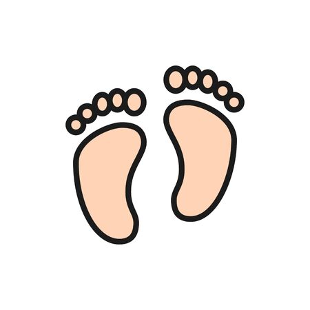 Vector baby feet, human footprints flat color line icon. Symbol and sign illustration design. Isolated on white backgroundのイラスト素材