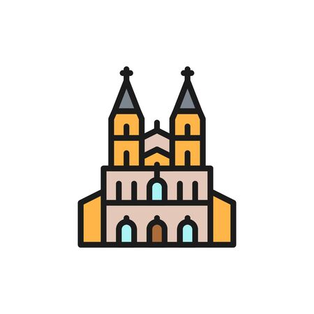 Vector Cologne Cathedral, landmark of German flat color line icon. Symbol and sign illustration design. Isolated on white backgroundのイラスト素材