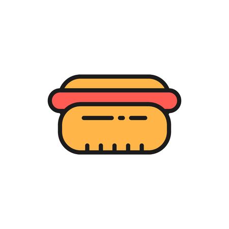 Vector hot dog, bavarian sausage, fast food flat color line icon. Symbol and sign illustration design. Isolated on white backgroundのイラスト素材