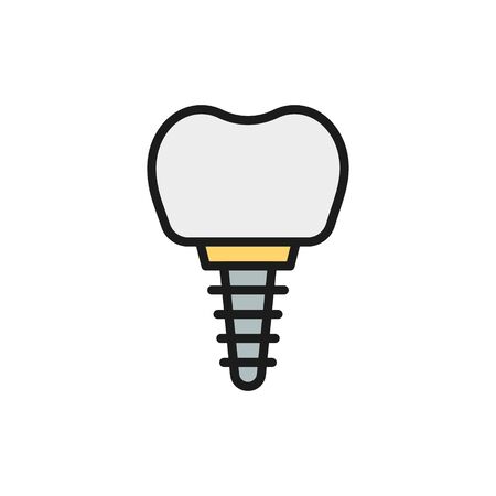 Vector dental implant, tooth crown flat color line icon. Symbol and sign illustration design. Isolated on white backgroundのイラスト素材