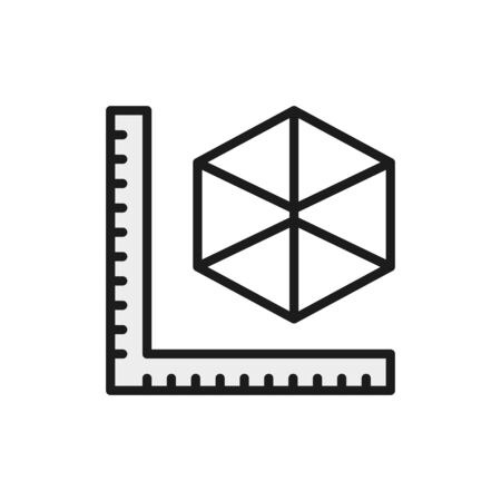 Vector sizes of 3 dimensional model products, 3D modeling flat color line icon. Symbol and sign illustration design. Isolated on white backgroundのイラスト素材