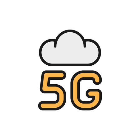 Vector 5G internet cloud system flat color line icon.のイラスト素材
