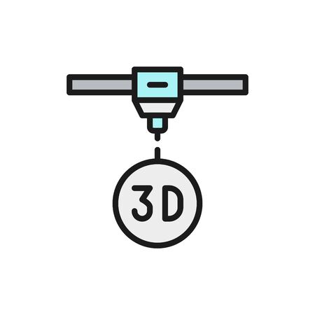 Vector 3d modeling, industrial printer, 3 dimensional model flat color line icon. Symbol and sign illustration design. Isolated on white backgroundのイラスト素材