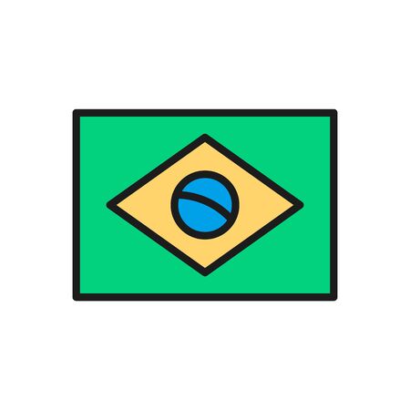 Flag of Brazil flat color line icon. Isolated on white backgroundのイラスト素材
