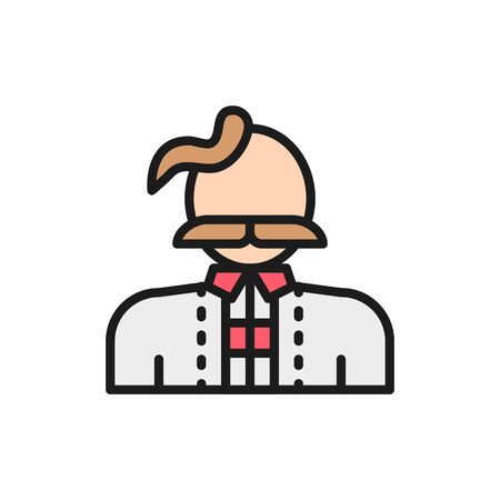 Vector ukrainian man in traditional national dress, ukrainian cossack flat color line icon. Symbol and sign illustration design. Isolated on white backgroundのイラスト素材