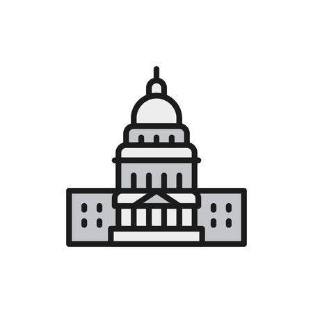 Vector United States Capitol, famous American buildings flat color line icon. Symbol and sign illustration design. Isolated on white backgroundのイラスト素材