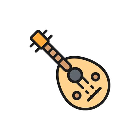 Oud, arab traditional music instrument flat color line icon.のイラスト素材