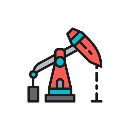 Oil rig, pump jack, industrial equipment flat color line icon.のイラスト素材