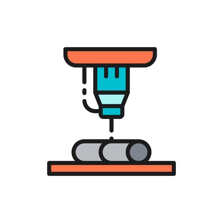 Laser metal cutting, industrial lasers flat color line icon.のイラスト素材