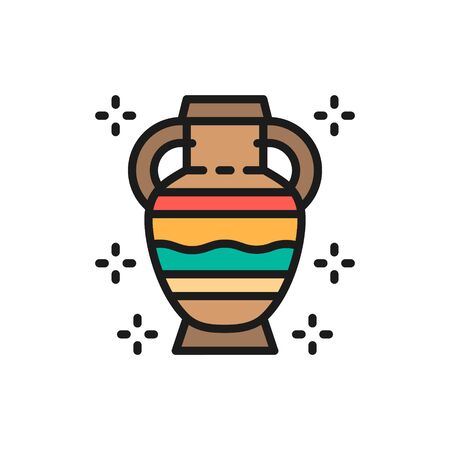 Vector amphoras, ancient greek pottery, primitive clay jug flat color line icon. Symbol and sign illustration design. Isolated on white backgroundのイラスト素材