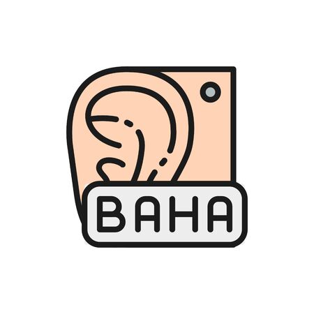 Vector Bone Anchored Hearing Aids Implants, BAHA flat color line icon. Symbol and sign illustration design. Isolated on white backgroundのイラスト素材