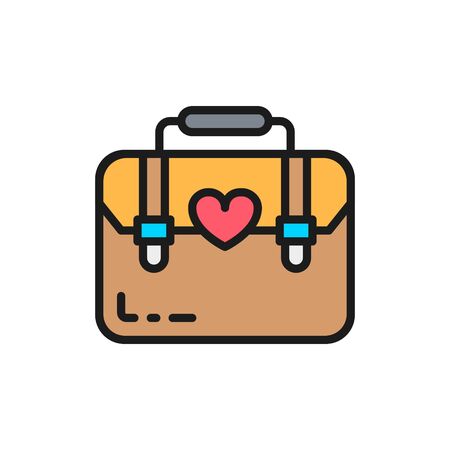 Vector women bag, female briefcase flat color line icon.のイラスト素材