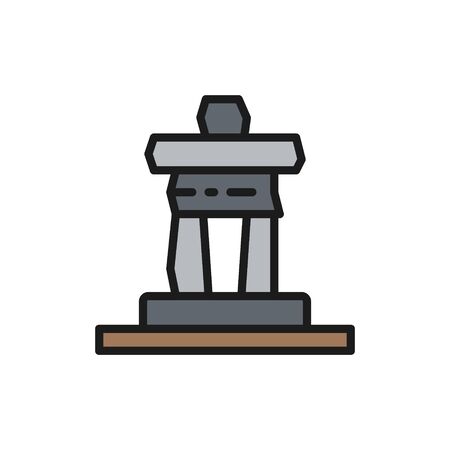 Inukshuk rock statue of Whistler mountain, Canada flat color line icon.のイラスト素材