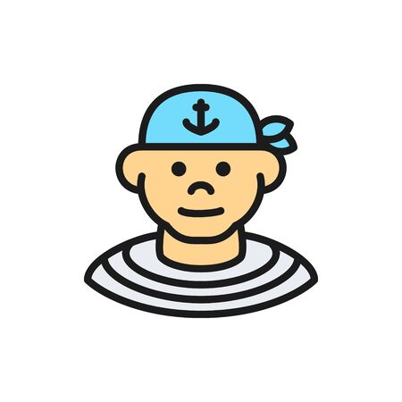 Boatswain, sailor, pirate flat color line icon.のイラスト素材