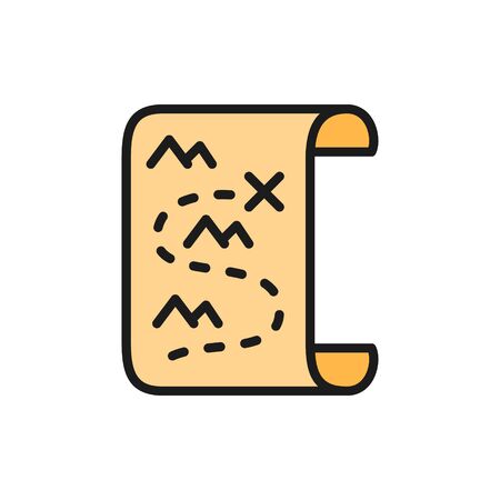 Pirate map, treasure location with cross flat color line icon.のイラスト素材