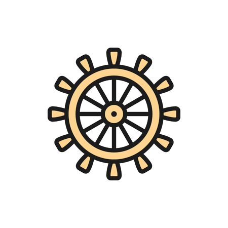 Ship steering wheel, rudder, helm flat color line icon.のイラスト素材