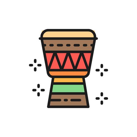 African Djembe drum flat color line icon. Isolated on white backgroundのイラスト素材