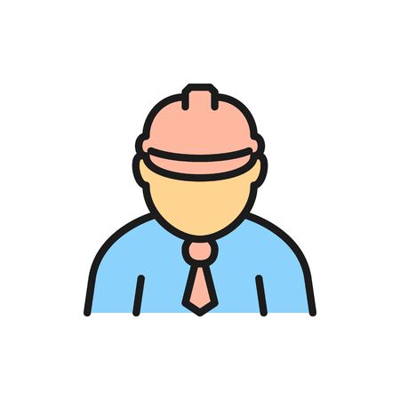 Vector construction worker, foreman, engineer, architect flat color line icon. Symbol and sign illustration design. Isolated on white backgroundのイラスト素材