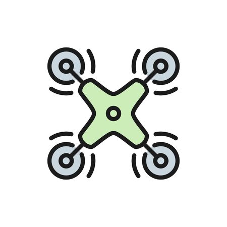 Vector remote air drone, aerial vehicle flat color line icon. Symbol and sign illustration design. Isolated on white backgroundのイラスト素材