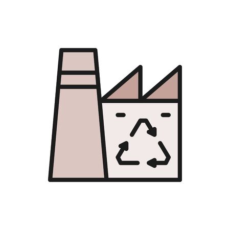Plant recycling garbage, industrial waste factory flat color line icon.のイラスト素材