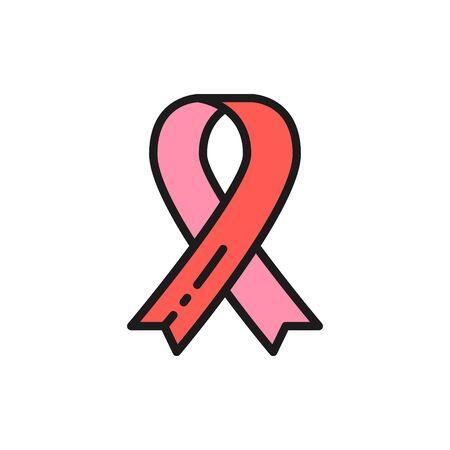 Awareness ribbon, donation, charity, volunteering flat color line icon.のイラスト素材
