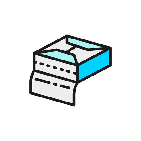 Open paper napkin packaging, wipes package, wet tissue flat color line icon.のイラスト素材