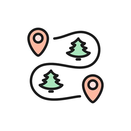 Road map scheme with location marks flat color line icon.のイラスト素材