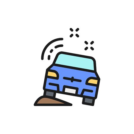 Car parked on roadside flat color line icon.のイラスト素材