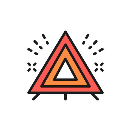 Vector warning triangle, automobile emergency stop sign flat color line icon. Symbol and sign illustration design. Isolated on white backgroundのイラスト素材