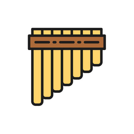 Pan Pipes, bamboo peruvian flute flat color line icon.のイラスト素材