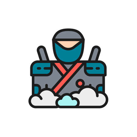 Samurai with two swords, japanese warrior, spy flat color line icon.のイラスト素材