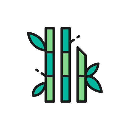 Bamboo with leaves flat color line icon.のイラスト素材
