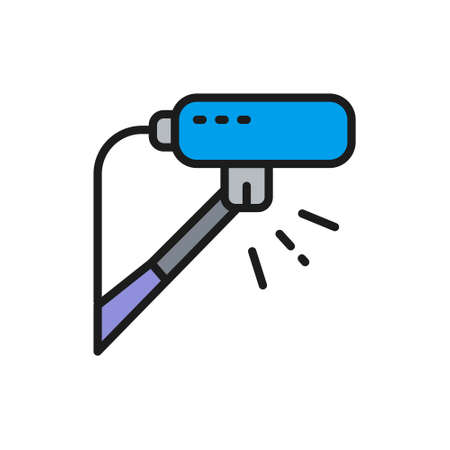 Cinema microphone, professional mic flat color line icon.のイラスト素材