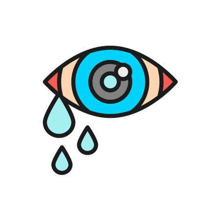 Tears in eye, cry, allergy flat color line icon.のイラスト素材