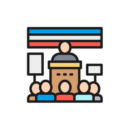 Meeting with a politician, crowd of people with banners, protest color line iconのイラスト素材