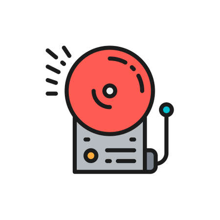 Fire alarm, school bell flat color line icon.のイラスト素材