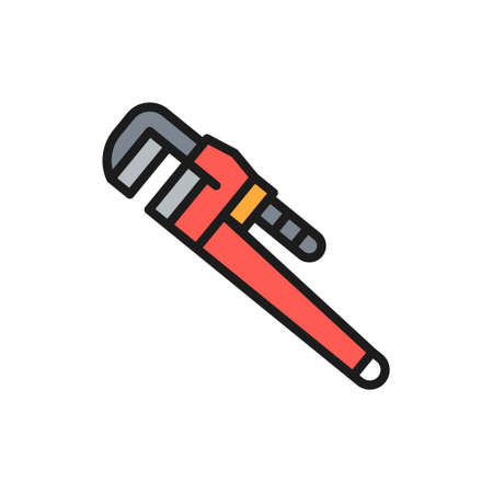 Vector adjustable wrench flat color line icon.のイラスト素材